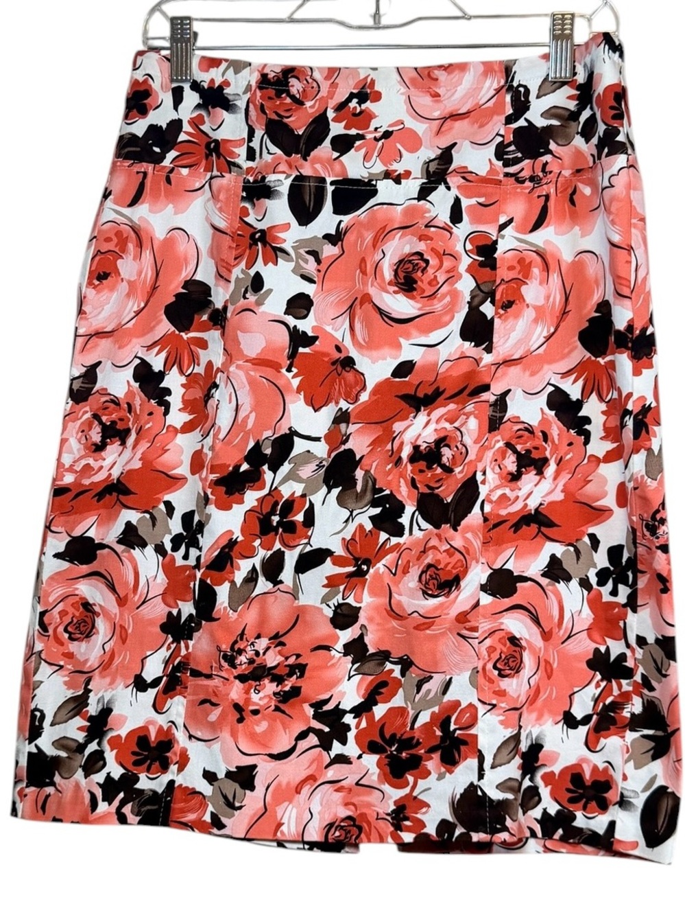dressbarn Coral and Black Floral Pencil Midi Skirt Size 6